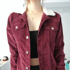 Design Lab Lord & Taylor Burgundy Jacket with Sherpa Collar (Size S)